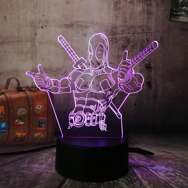 Deadpool Cool Hero 7 Color Change Lamp 3D RGB LED Light