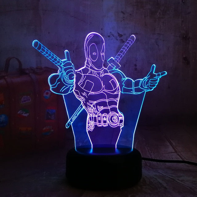 Deadpool Cool Hero 7 Color Change Lamp 3D RGB LED Light