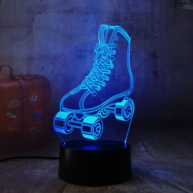 3D RGB LED Night Light Roller Skates Lamp