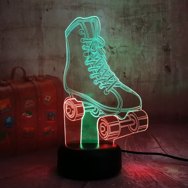 3D RGB LED Night Light Roller Skates Lamp