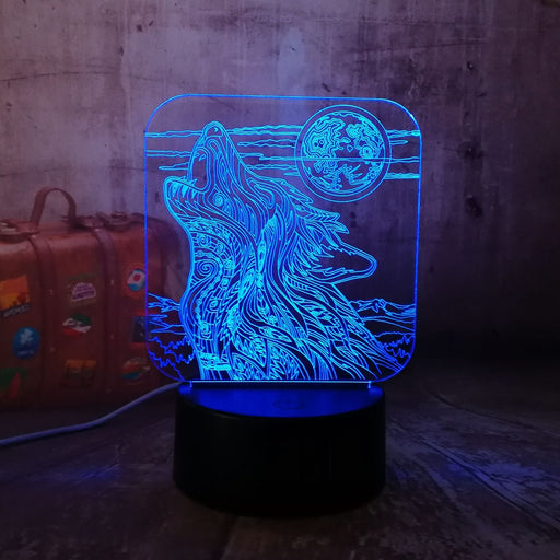 Full-moon Night Howl Wolf 3D LED Acrylic RGB Night Light Lamp