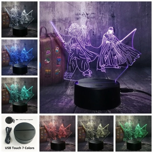 3D LED Night Light Master Yoda Darth Vader Star Wars Lamp