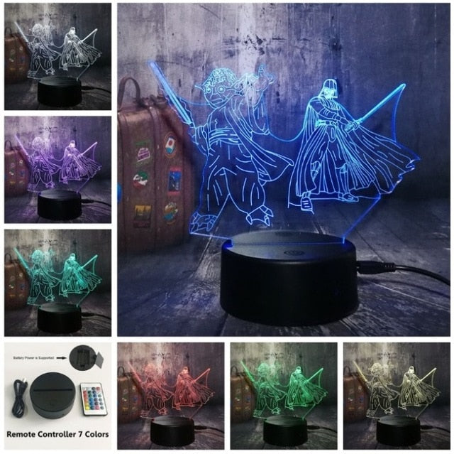 3D LED Night Light Master Yoda Darth Vader Star Wars Lamp