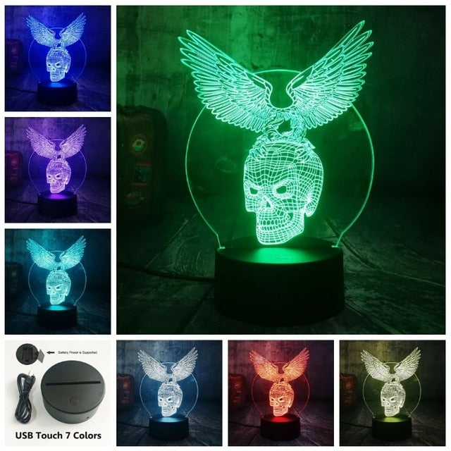 Novelty Skull Eagle Wings 3D LED Night Light Lamp