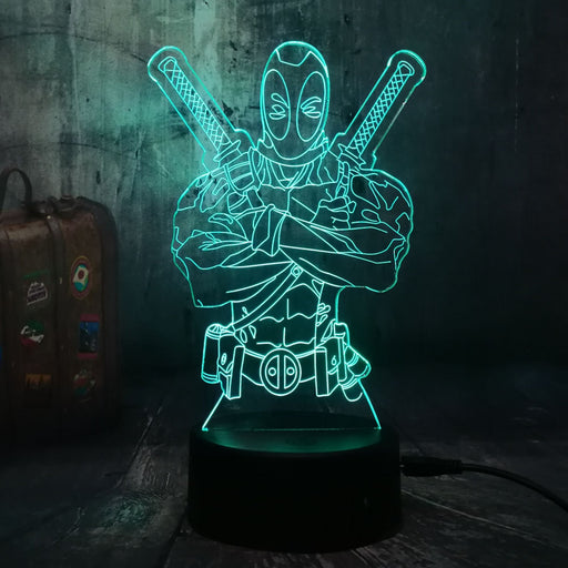 Marvel Hero Deadpool 3D  Night Light LED RGB Lamp