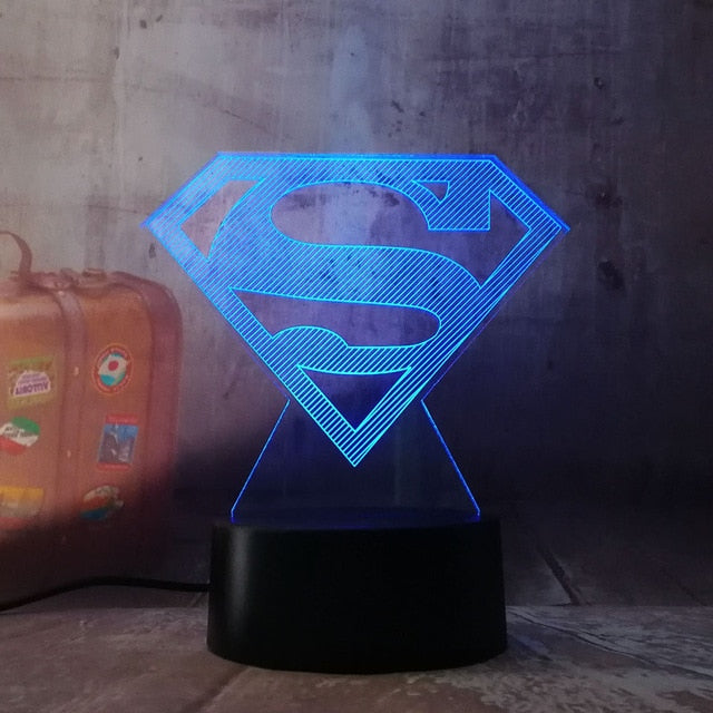 3D LED DC Superman Logo Symbol Light Lamp 7 Color Change