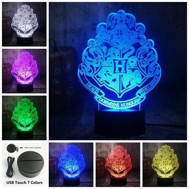 Lampe veilleuse de chevet à piles harry potter poudlard hogwarts avec effet  3d lumière led multicolore - Un grand marché