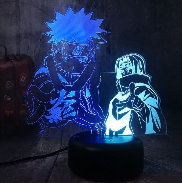 Anime Uchiha Sasuke Uzumaki Naruto Mixed Dual Colors 3D LED Night Light Lamp