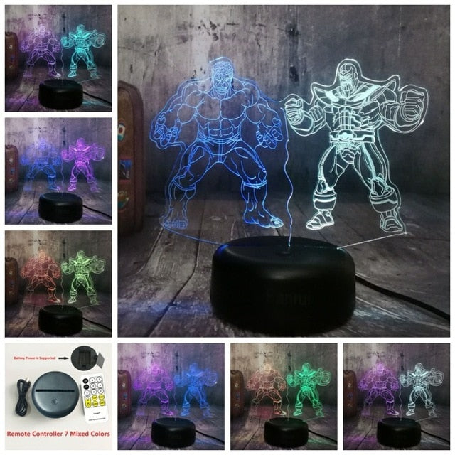 New Marvel The Avengers Hulk Big Villain Thanos 3D RGB LED Night Light Lamp