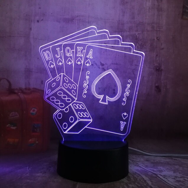 Fun Dice Poker Playing Cards Game Party 3D Night Light  Lamp